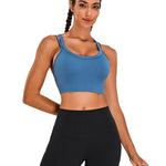Sports Bras for Women HIigh Support, Criss-Cross Back Padded Strappy High Impact Sports Bras for Women Large Bust(0001_Black+White+Blue_M)