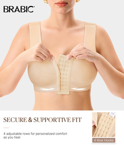 BRABIC Women Front Closure Post Surgery Compression Everyday Bras for Mastectomy Support with Adjustable Straps Wirefree Beige(Medium, Beige)