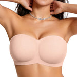 OEAK Womens Strapless Bras Jelly Push Up Bandeau Bra Non Slip Wireless Supportive Padded Bras Seamless Comfortable Tube Bra Airy Nude L