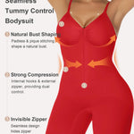 SHAPERX Women's Shapewear Bodysuit Tummy Control Seamless Zip-Up Body Shaper Waist Defining Silhouette,SZ5862-Red-S/M