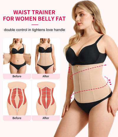 Gotoly Waist Trainer for Women Zipper Corset Shapewear Tummy Control Faja Body Shaper Waist Cincher Workout Girdle(Beige,X-Small)