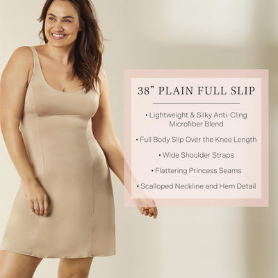 Jones New York Womens Silky Full Slip Dress Above the Knee - 38” Anti-Cling Slip with Scallop Neckline and Hem Detail - 1X - Nude