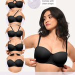 SHAPELLX Women's Minimizer Bra Convertible Strapless Underwear with Underwire Push Up Black Supportive Bras(Black,36DD)