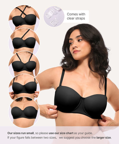 SHAPELLX Women's Minimizer Bra Convertible Strapless Underwear with Underwire Push Up Black Supportive Bras(Black,36DD)