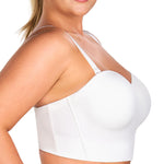 HSIA Longline Strapless Bra for Women, Anti-Slip Support Corset for Large Bust Convertible Bustier Bandeau for Big Breasts White