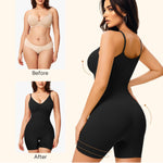 Irisnaya Women Slimming Bodysuits Shapewear Tops Tummy Control Body Shaper Spaghetti Strap Camisole Leotards Bodycon Jumpsuit (Black Mid Thigh, X-Small/Small)