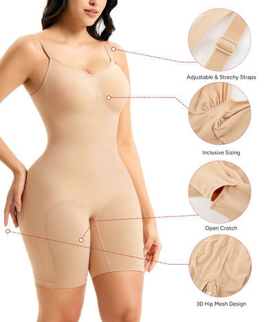 Nebility Shapewear for Women Tummy Control Seamless Compression Bodysuit Full Body Shaper Leotards Bodycon Butt Lifter (Beige, X-Large)