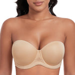 DotVol Women's Plus Size Strapless Bra Full Figure Underwire Contour Beauty Back Multiway Bra(38D, Beige)