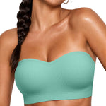 Vertvie Strapless Bra Wireless Non-Slip Push Up Bandeau Bras for Women Full Support Tube Tops Padded Bralette S-Large Breasts(Mint Green,Medium)