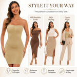 SLLIE Women's Strapless Shapewear Full Slip for Under Dresses Tummy Control Seamless Body Shaper Slips