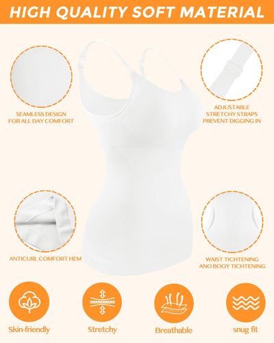 AURUZA 2PCS Womens Shapewear Tummy Control Scoop Neck Camisole Tops for Women Seamless Compression Tank Top Plus Size, Medium, Black+White
