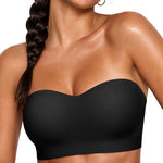Vertvie Strapless Bra Wireless Non-Slip Push Up Bandeau Bras for Women Full Support Tube Tops Padded Bralette S-Large Breasts(Black,Medium)