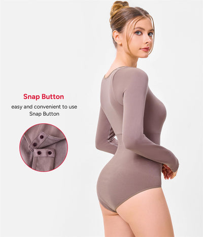 Nebility Long Sleeve Bodysuit for Women Tummy Control Crew Neck Body Suits Tops Slim Fit (Purple Brown, X-Large)