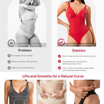 Nebility Shapewear Bodysuits for Women Tummy Control Body Shaper Deep V Neck Thong Body Suits (Red,Small)