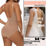 SHAPERIN Women's Backless Shapewear Tummy Control Body Shaper Bra Faja U Plunge Low Back Shapewear Bodysuit (Small,Nude)