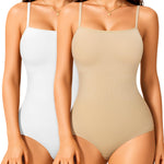 Irisnaya 2-Pack Beige Black Bodysuits Shapewear for Women Square Neck Black Body Suit Tummy Control Shapewear Slimming