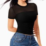 Nebility Womens Mesh Sheer Tops Short Sleeve Tee Crewneck Crop Top Going Out Date Outfits Fashion Clothes 2026（Large,Black）