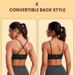 CRZ YOGA Butterluxe V-Neck Sports Bras for Women - Adjustable Thin Straps Padded Yoga Top Basic Wireless Camisole Black Medium