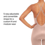 SPANX SPANXshape Suit Your Fancy Plunge Low-Back Mid-Thigh Bodysuit - Comfortable One Piece - Medium Compression - Seamless - Cafe Au Lait - Medium
