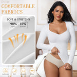 ONEW Shapewear Tummy Control Long Sleeve Shirts For Women Seamless V Neck Compression Shirt Slimming Body Shaper,White,XX-Large