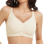 Gailife V Neck Front Closure Bras for Women Wireless Full Coverage Mastectomy Bralettes Comfortable Seamless Everyday Bra, White, L
