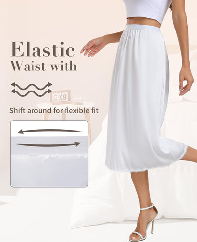Vlazom Women's Satin Half Slip for Under Dress Long Underskirt Soft Under Slips for Women Under Dresses White Size Small