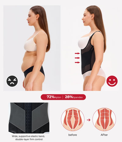 Nebility Waist Trainer for Women Corset Shapewear Tummy Control Body Shaper Top Waist Cincher Girdle with Adjustable Straps(Black,X-Small)
