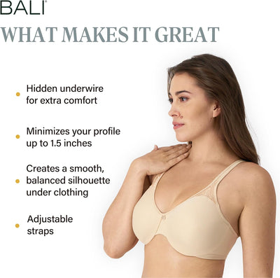 Bali Women's Minimizer Bras for Women - Passion for Comfort Underwire Bras - Adjustable Support, Plus Size Women
