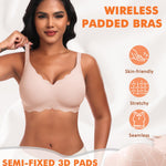 Seamless Wireless Sewn in Padded Bras for Women Supportive Tshirt V Neck Bralettes No Wire Soft Everyday Gel Bra(A2# Pink(Jacquard Pattern),3X-Large)