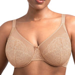 HSIA Minimizer Bras for Women Enchante Full Coverage Underwire Bras Plus Size Lifting Floral Lace Bra for Heavy Breast Almond Beige