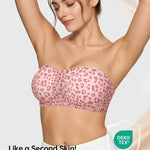 Vertvie Womens Strapless Bra Jelly Push Up Seamless Bandeau Bra Wireless Non Slip Silicone Tube Top Bras Padded Bralette(Leopard Pink,Small)