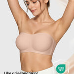 Vertvie Womens Strapless Bra Jelly Push Up Seamless Bandeau Bra Wireless Non Slip Silicone Tube Top Bras Padded Bralette(Skin Color,Medium)