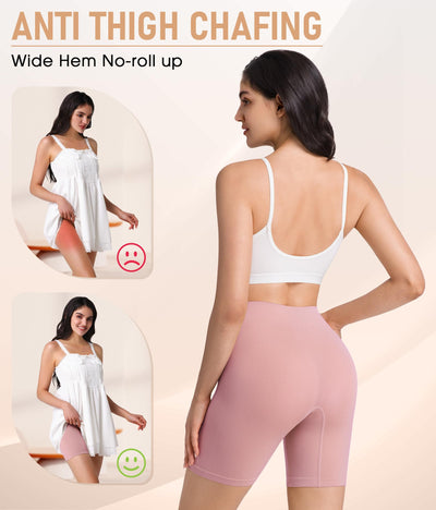 Yeblues 4 Pack Slip Shorts for Under Dresses Anti Chafing Underwear Seamless Comfortable Smooth Yoga Biker Workout Shorts (Black White Nude Pink, L)