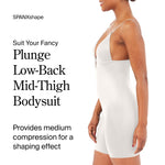 SPANX SPANXshape Suit Your Fancy Plunge Low-Back Mid-Thigh Bodysuit - Comfortable One Piece - Medium Compression - Seamless - Linen - Medium
