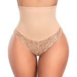 Werena Thong Shapewear for Women Tummy Control Seamless High Waist Body Shaper Underwear Shaping Panties(#872 Beige Lace Thong, Small)