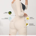 Forma Tu Cuerpo Long Sleeve Faja Body Shaper - fajas colombianas post surgery, Medium Compression, Open Bust, Beige, Lateral Zipper faja with sleeves, fajas colombianas para lipo 360 y bbl, M