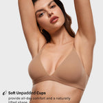 INLYRIC Women's Inbarely Triangle Bralette Plunge Unlined Seamless Bra No Underwire Sexy Comfortable Everyday Gravel Beige Small