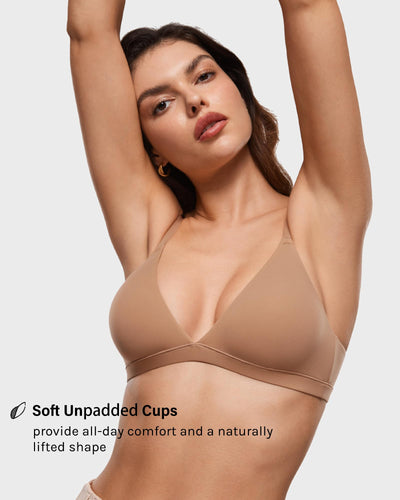INLYRIC Women's Inbarely Triangle Bralette Plunge Unlined Seamless Bra No Underwire Sexy Comfortable Everyday Gravel Beige Small