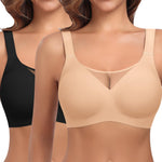 Werena Womens Jelly Wireless Bras V Mesh Push Up Comfortable Bra Full Coverage Supportive No Underwire Seamless Tshirt Bralette (Black+Nude,S)