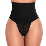 Werena Tummy Control Thong Shapewear for Women Mid High Waisted Body Shaper Underwear Lace Shaping Thong Girdle Panties(#A1 Mid Rise Black,Medium)