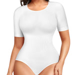 BRABIC Womens Bodysuit Shapewear for Tummy Control Seamless Sleeveless Tank Tops Body Shaper (Medium, White Short Sleeve)