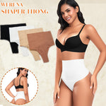 Werena Tummy Control Thong Shapewear for Women High Waisted Body Shaper Shaping Thong Girdle Novelty Hipster Panties(01# Mid Waisted White(slimmming),XX-Large)