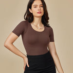 BRABIC Womens Bodysuit Shapewear for Tummy Control Seamless Sleeveless Tank Tops Body Shaper (Small, Chocolate Brown Short Sleeve)