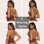 SHAPERIN Women's Backless Body Shaper Bra Faja U Plunge Low Back Thong Shapewear Tummy Control Deep V Bodysuit (Small,Brown)