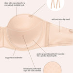 HSIA Strapless Bras for Women Push Up Seamless Underwire Padded Balconette Demi Convertible Bra for Small Busts Almond Beige 32D