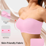 OEAK Supportive Strapless Bras for Women Push Up Wireless Bandeau Bra Non Slip Seamless Bras Comfortable Padded Bralette Sweet Pink XS