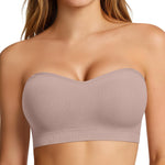 OEAK Supportive Strapless Bras for Women Push Up Wireless Bandeau Bra Non Slip Seamless Bras Comfortable Padded Bralette Grey XL