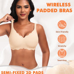 Wireless Jelly Bras for Women No Underwire Scalloped Full Coverage Push Up Padded Bra Comfortable Tshirt Bralettes(A2# Black+Beige(Mix Pack),Small)