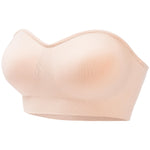 PRETTYWELL Strapless Bra for Women Comfort Non-Slip Seamless Padded Bandeau Bras Wireless Tube Top Bra with Multi-Way Straps Beige