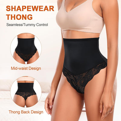 Werena Thong Shapewear Tummy Control for Women Mid Waist Body Shaper Underwear Lace Shaping Thongs Slimming Girdle Panties